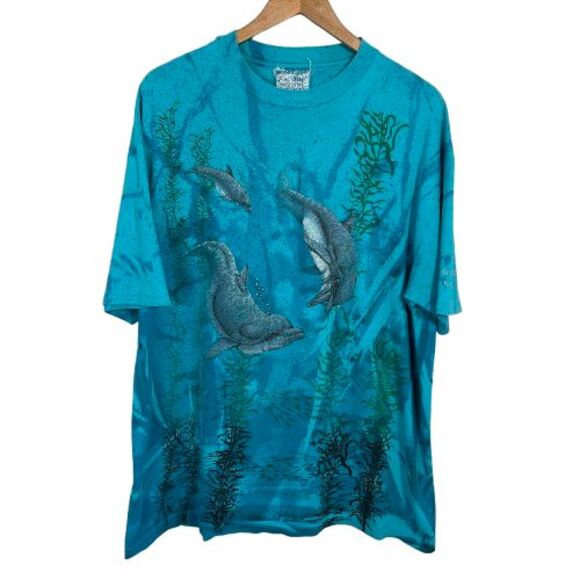 VTG 90s Local Color Art T Shirt XL Dolphin Ocean AOP Tie Die Single Stitch - Picture 1 of 8